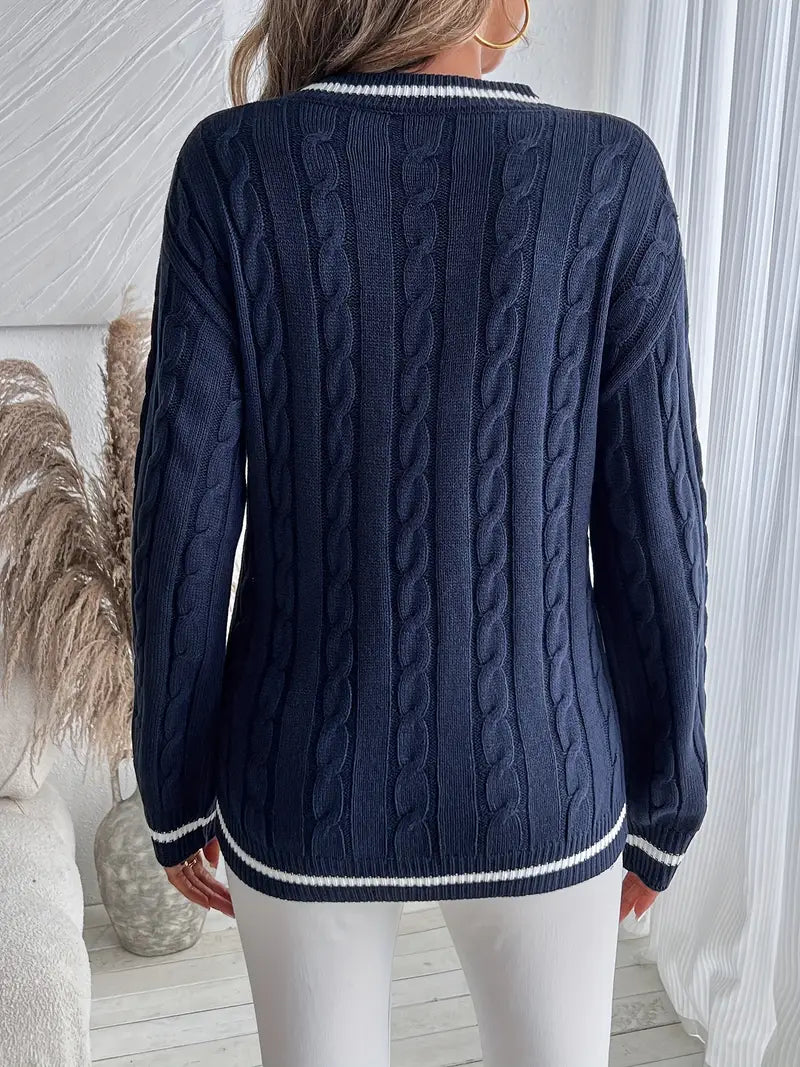 Emily Classic V-neck Knit Sweater - Elena Harper