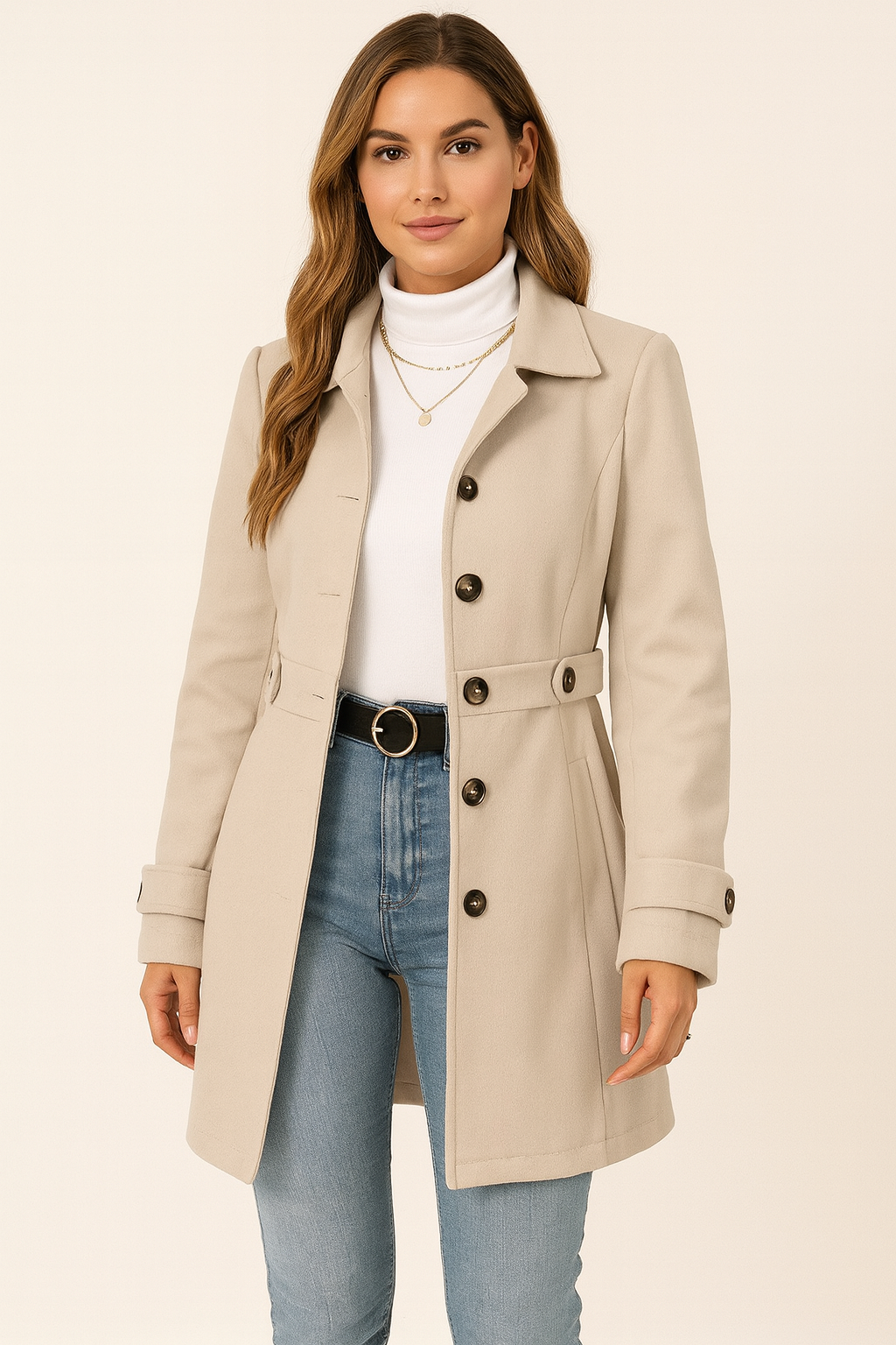 Autumn Women's Trench Coat Belted Tailored Mid-Season