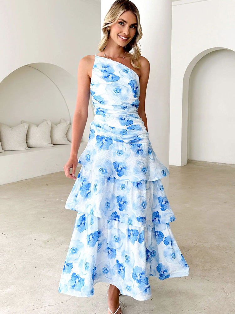 One-Shoulder Strappy Floral Print Dress - Elena Harper