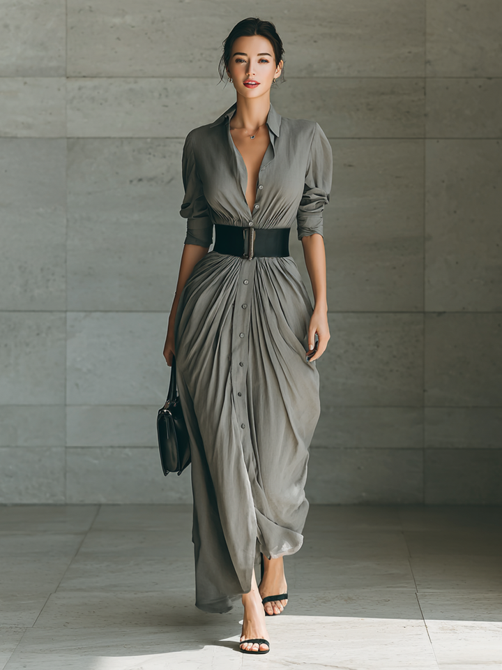 Zahara - Pleated long dress with a belt