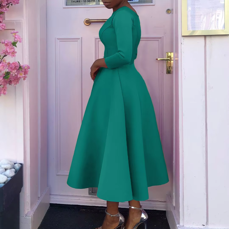 Felicia | Women's Simple Midi Dress with Round Neck