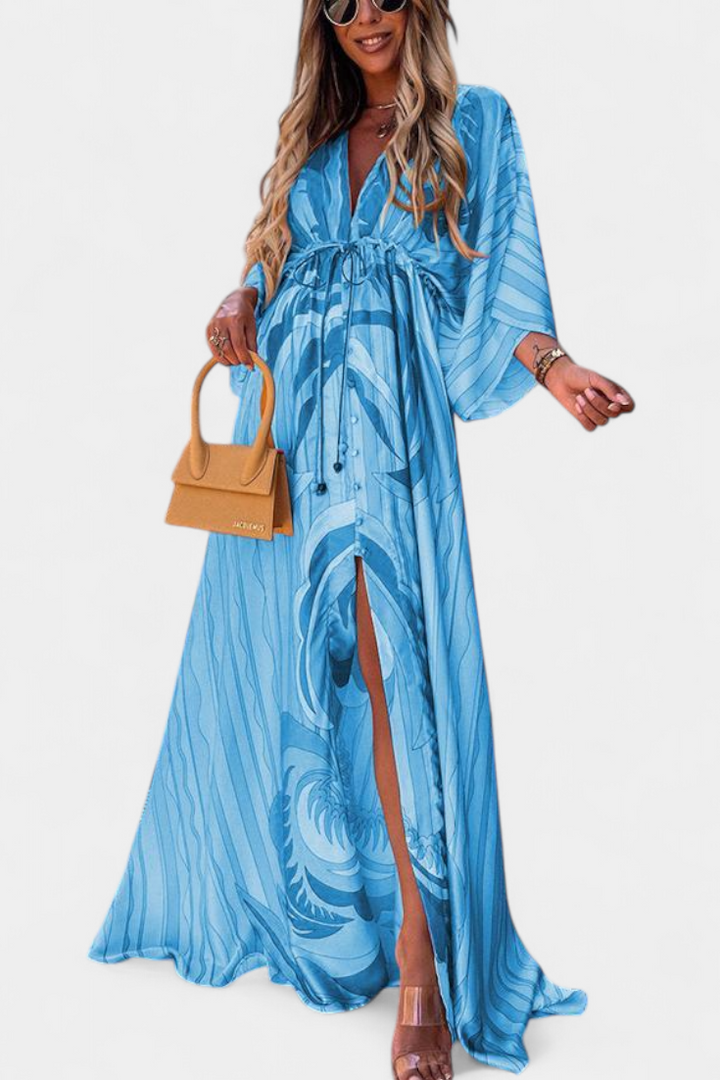 Joelle Soft Rainbow Dress with Batwing Sleeves, view 7 - Elena Harper