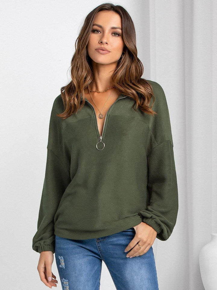 Women's Casual Loose Half-Zip Knitted Jumper
