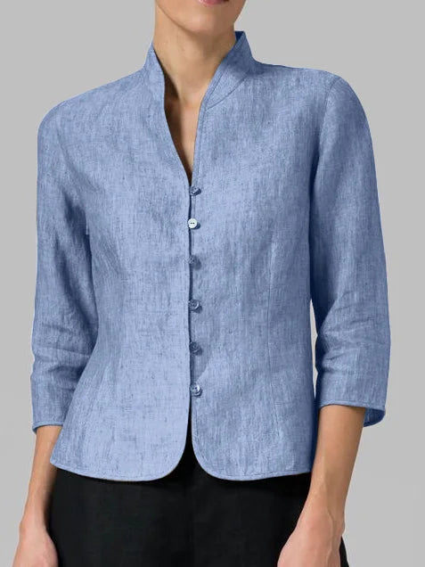 Button-Front 3/4 Sleeve Jacket for Women - Mandarin Collar