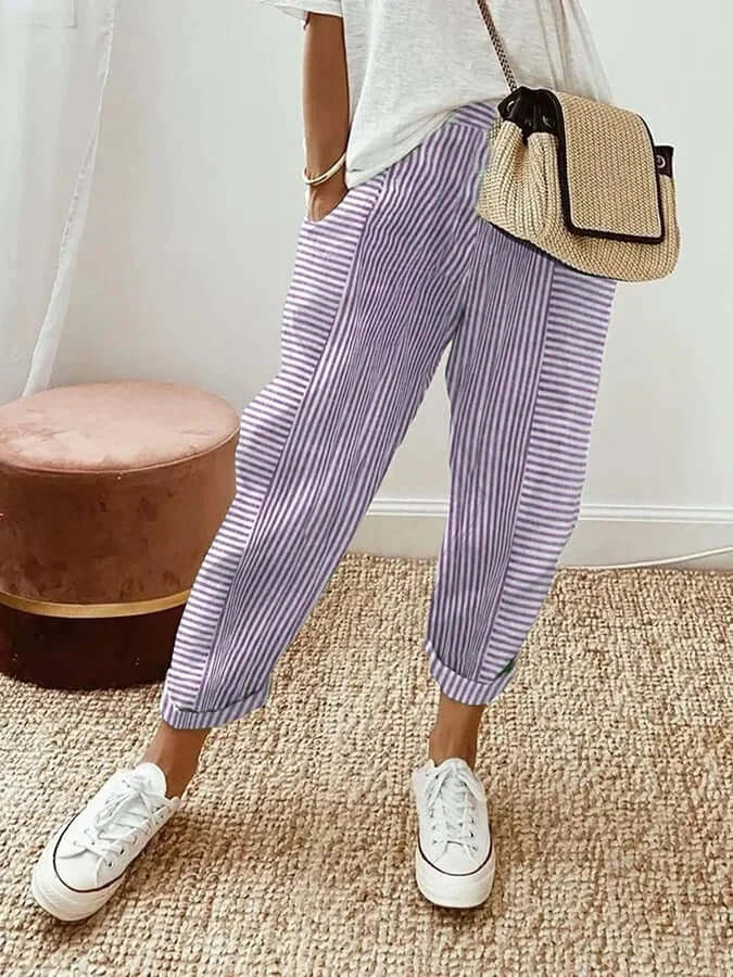 Striped Casual Trousers, view 3 - Elena Harper