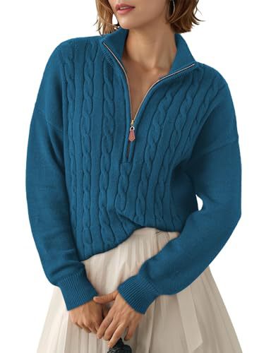 Women's Half-Zip Sweater with High Collar - Retro and Comfortable