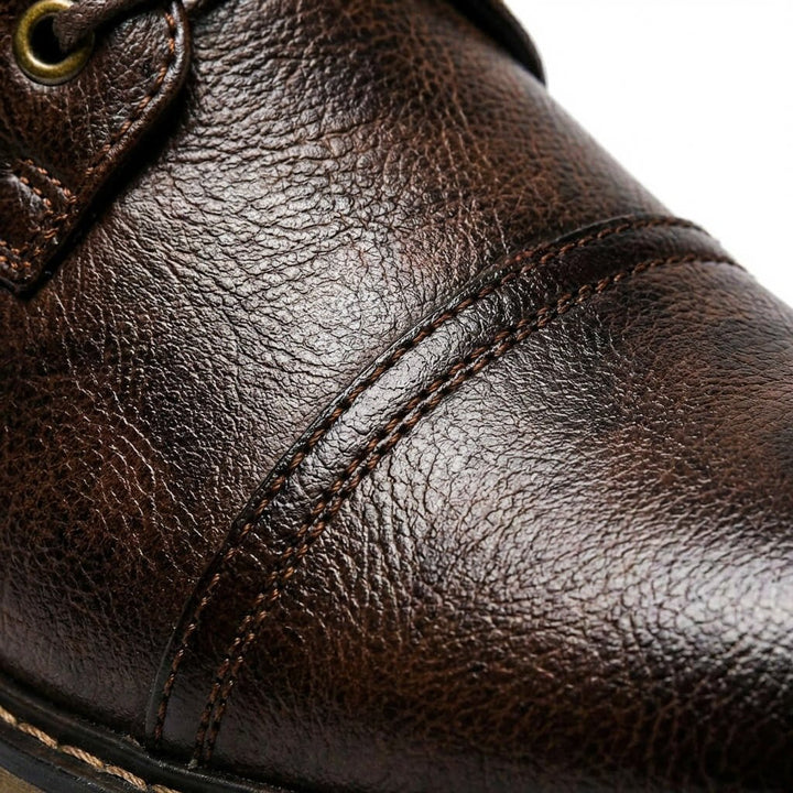 Adrian Striking Two-Tone Leather Boots with Elegant Craftsmanship, view 9 - Elena Harper