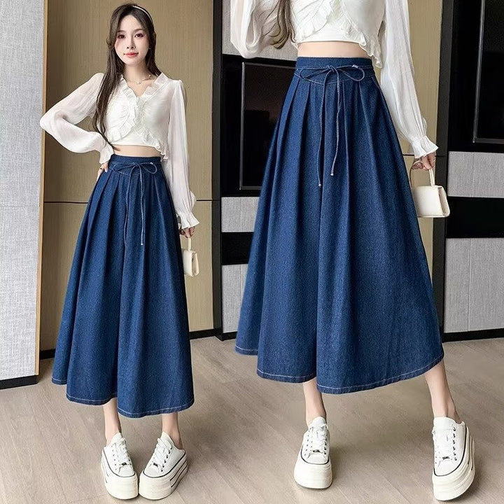 High-Waisted Midi Skirt with Pleats and A-Line Silhouette