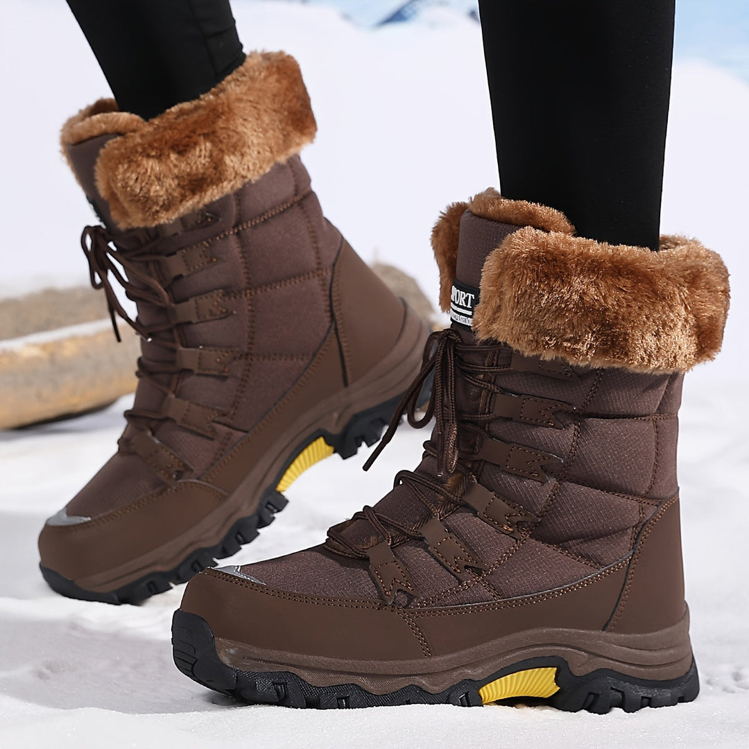 Ladies' Warm Winter Boots – Brown Leather, Waterproof and Insulating for Cold Days