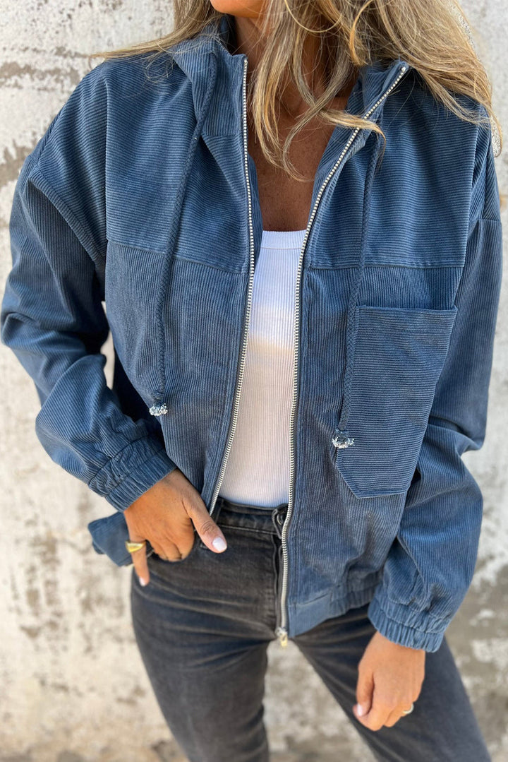 Fiona Casual Corduroy Jacket with Hood for a Relaxed Style - Elena Harper