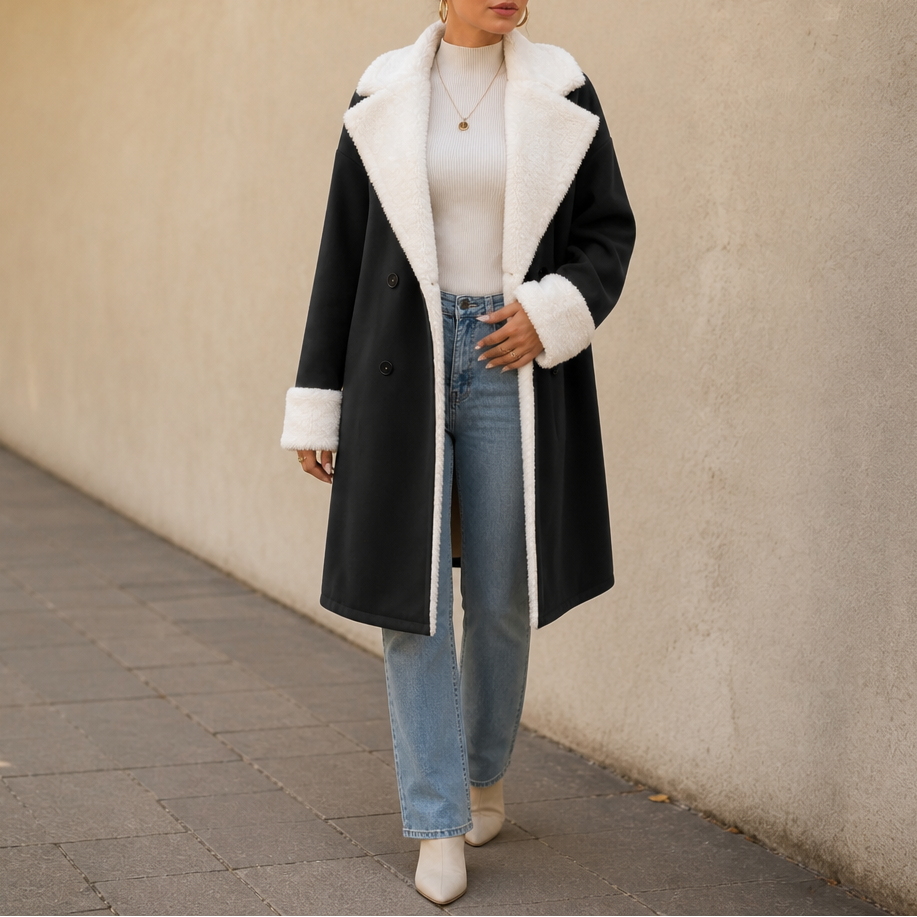 Victoria Elegant and Timeless Wool Coat with Soft Plush Trim, view 4 - Elena Harper