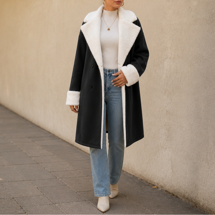 Victoria Elegant and Timeless Wool Coat with Soft Plush Trim, view 4 - Elena Harper