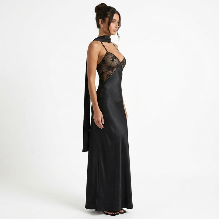 Black Cowl-Neck Wedding Guest Evening Dress