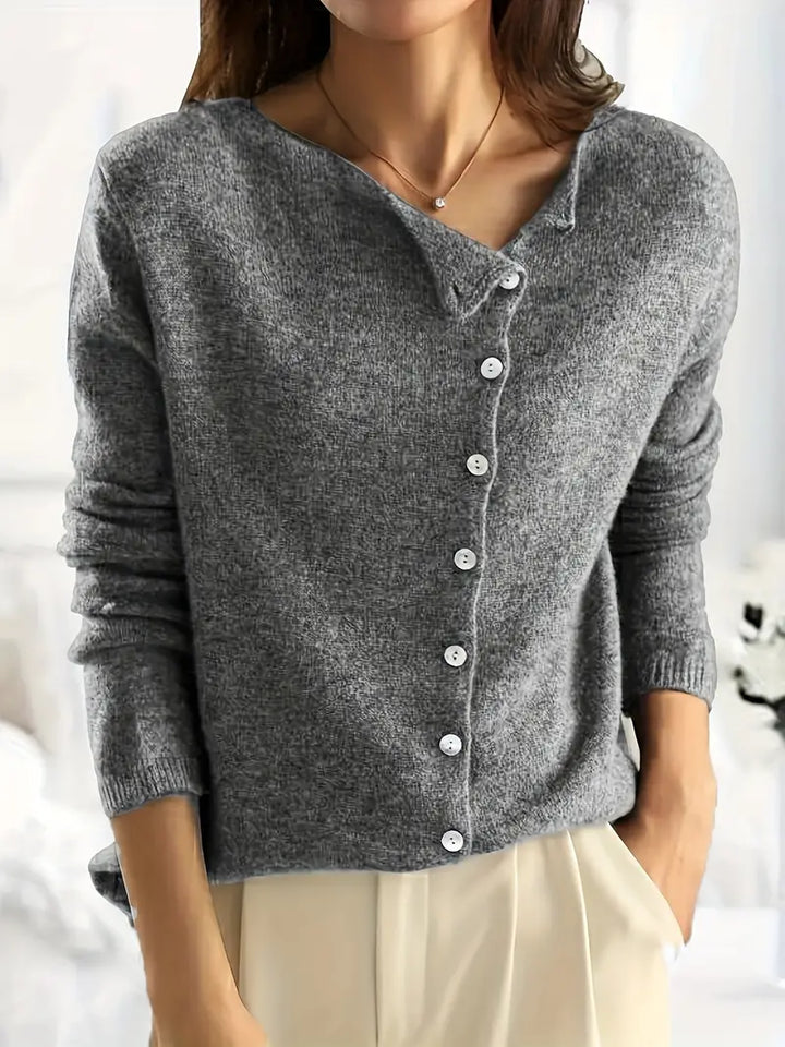 Simple Asymmetrical Cardigan with Button Placket Sienna, view 6 - Elena Harper