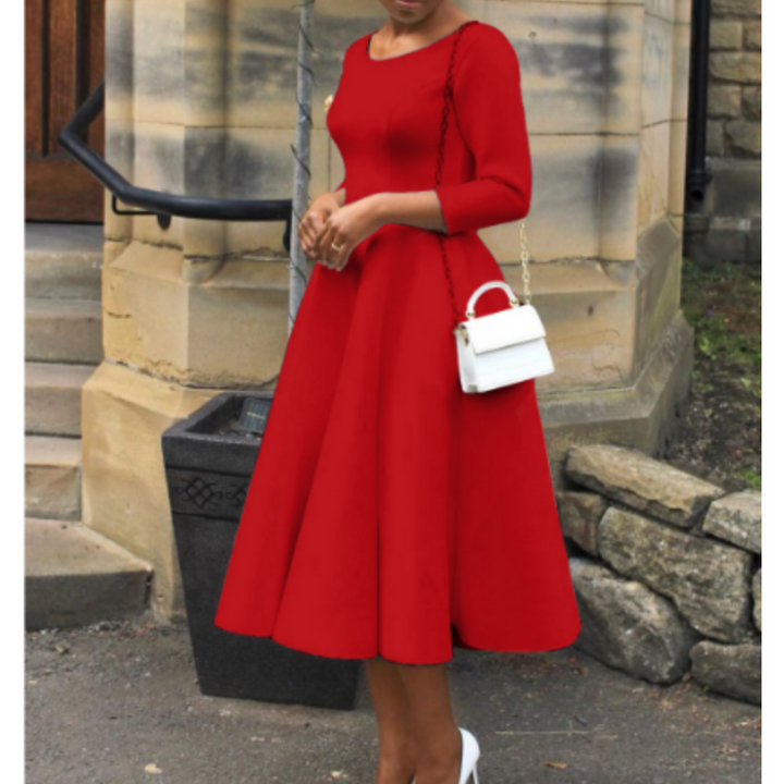 Felicia | Women's Simple Midi Dress with Round Neck