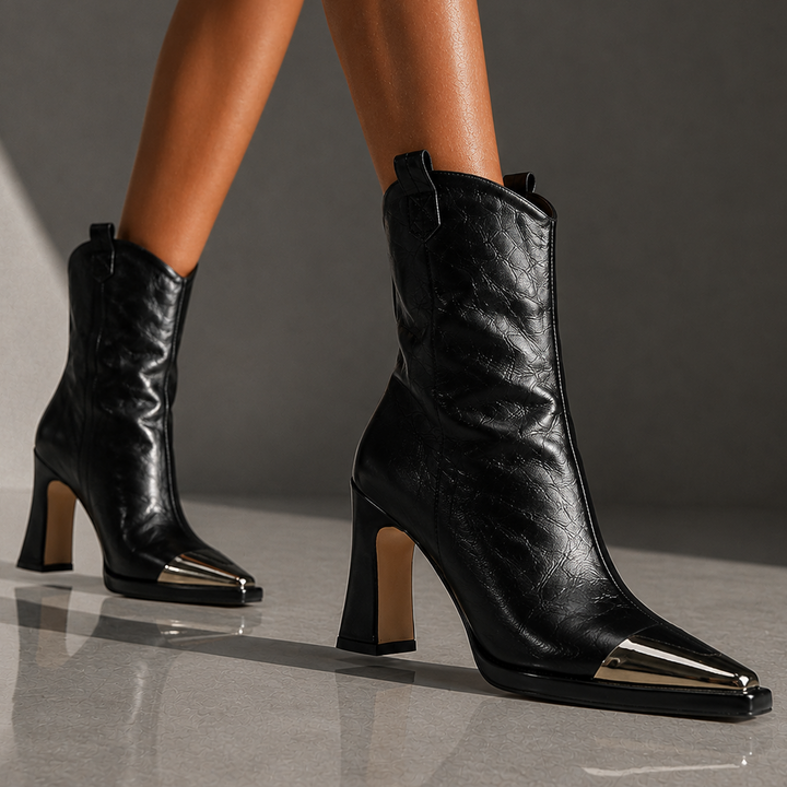 Amarielle Women's Western Ankle Boots with Metallic Toe Caps, view 6 - Elena Harper