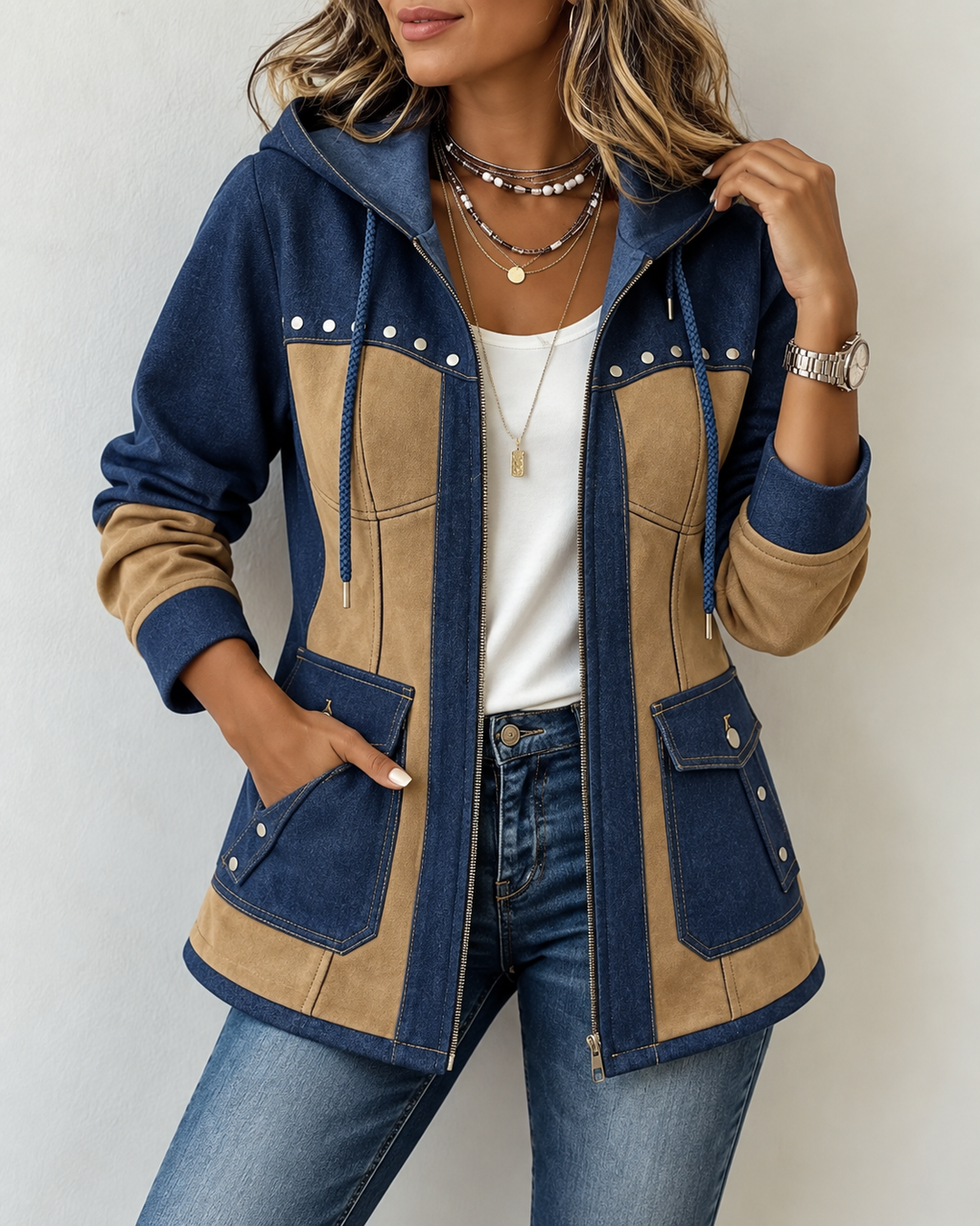 Demi™ | Comfortable Patchwork Jacket with Hood