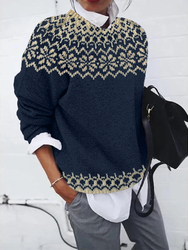 Nordic Snowflake Yoke Crewneck Sweater - Elena Harper