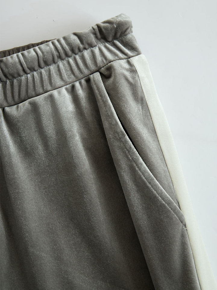 V-neck Hooded Sleeveless Top And Pants Velvet Set, view 7 - Elena Harper