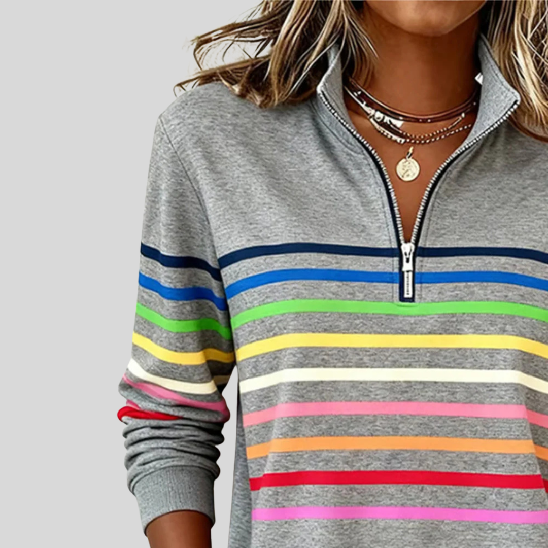 Sanne™ | Colorful Striped Sweater with Quarter Zip