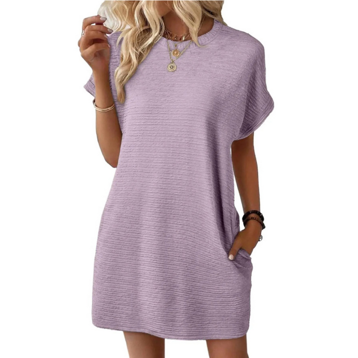 Casual Women's Round Neck Dress with Practical Pockets, view 7 - Elena Harper