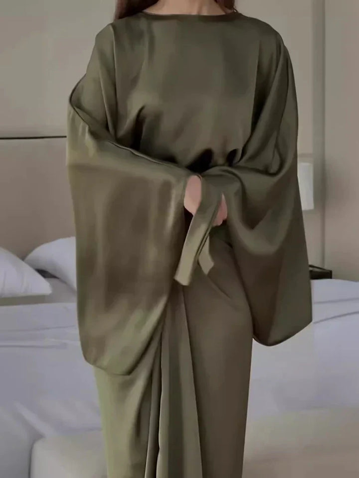 Patricia Satin Maxi Dress with Batwing Sleeves, view 4 - Elena Harper