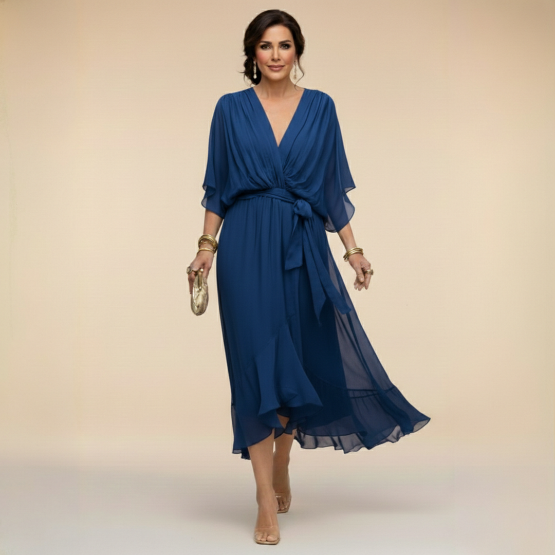 CHIFFON DRESS WITH V-NECK FOR WOMEN