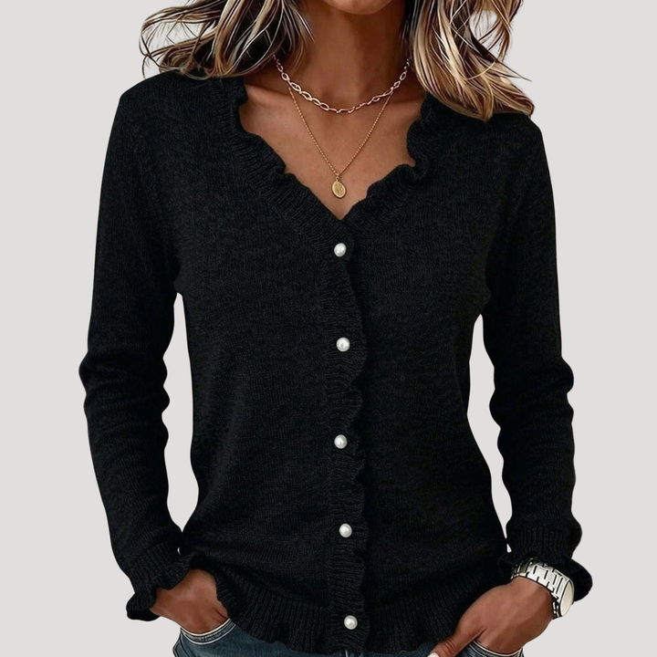 Women's Buttoned Ruffled Cardigan
