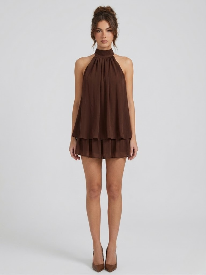 Short Women's Dress Backless Halter Neck – Ruffled Summer Dress