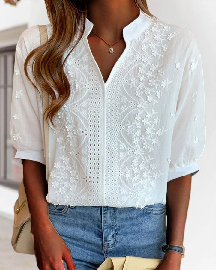 Bethany | Women V Neck Puff Sleeve Blouse