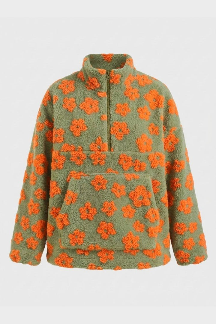 Women's Oversized Sweater with Floral Pattern | High Neck & Loose Fit