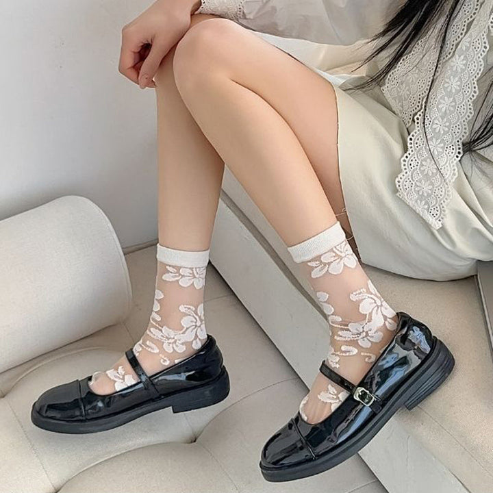 Breathable Jacquard Floral Socks