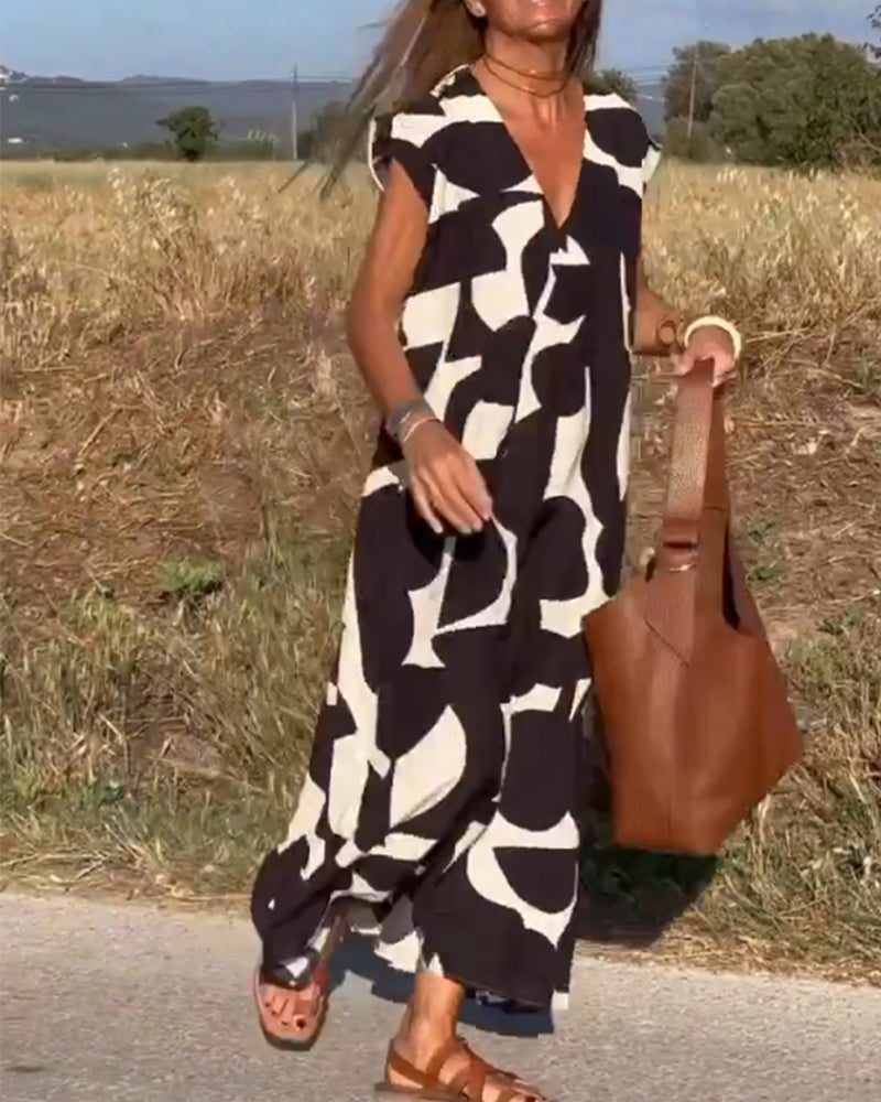 Sophie - V-neck Printed Maxi Dress