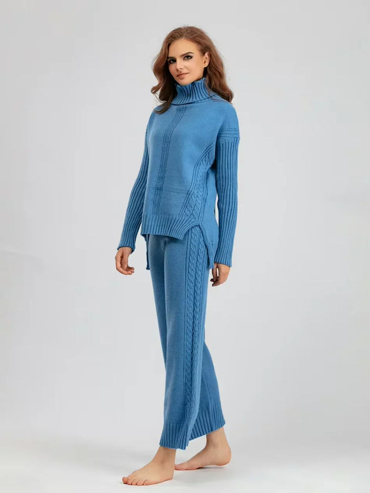 Scarlett | Chic High-Neck Knit Sweater & Loose Pants Set