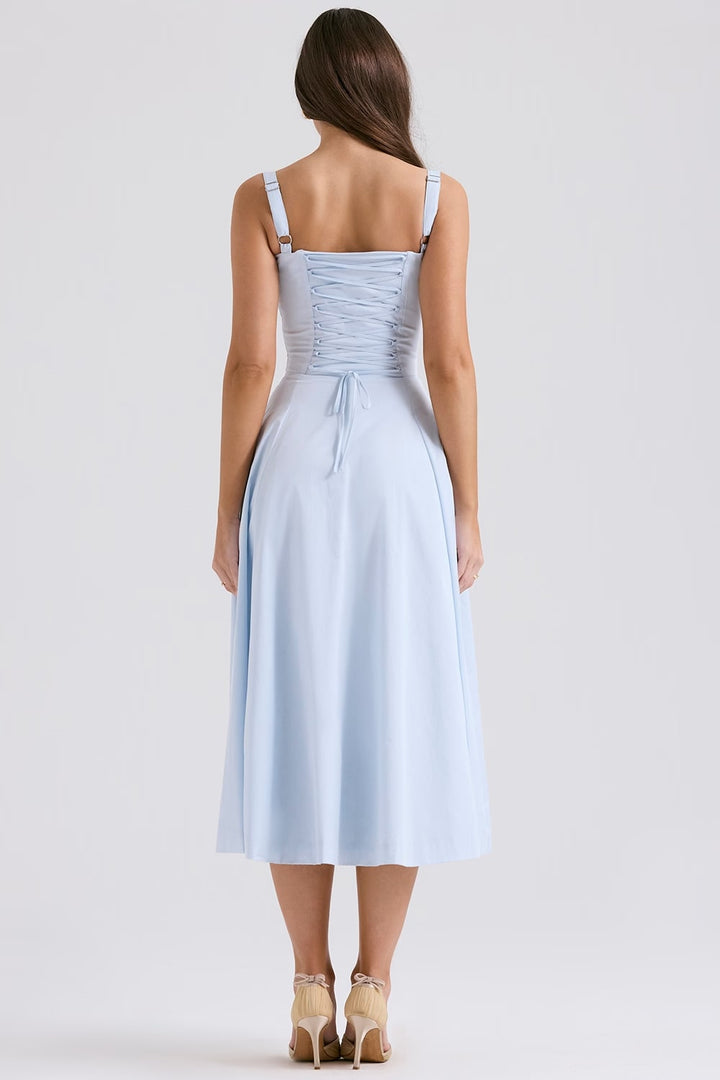 Women's Lace-Up Corset Midi Dress for Elegant Style