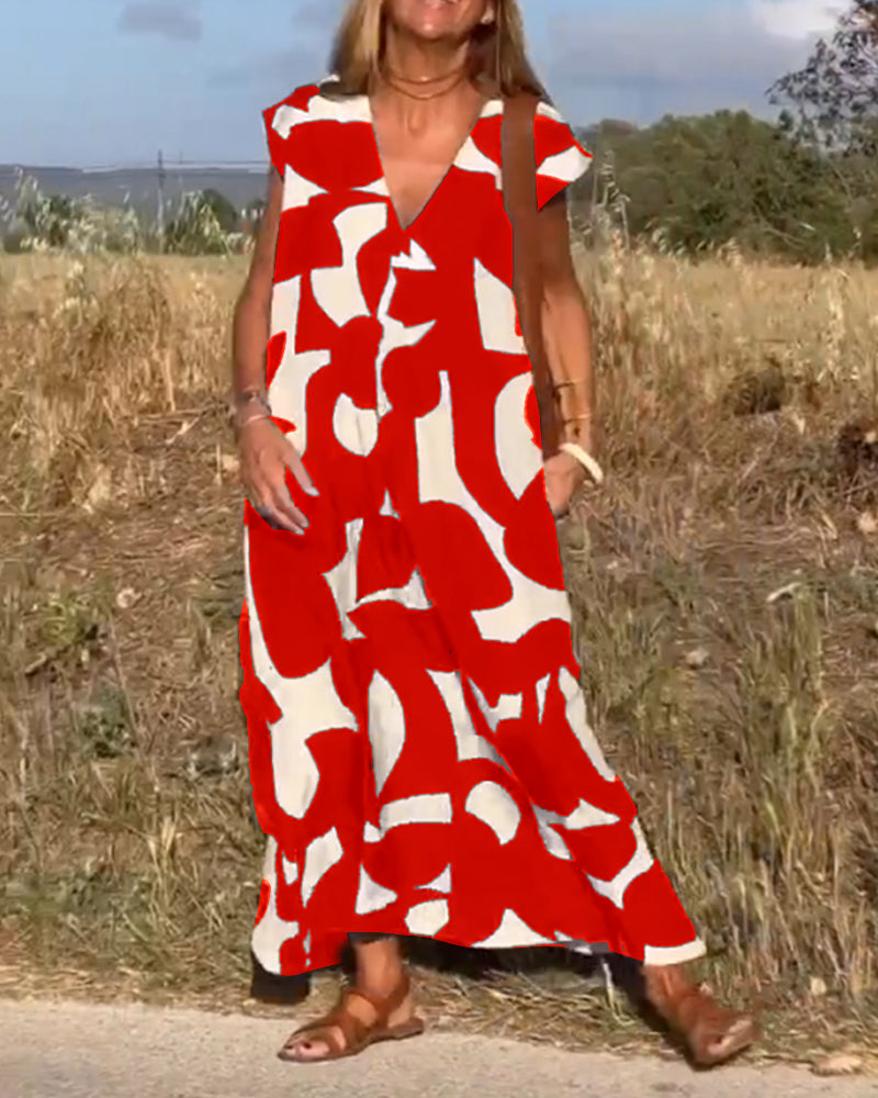 Sophie - V-neck Printed Maxi Dress