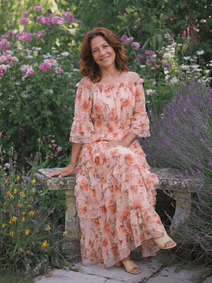 Emma & Rose Cape Town Rosalie™ ruffle tiered maxi dress with flowing fabric and layered ruffles, stylish and elegant for summer wear.