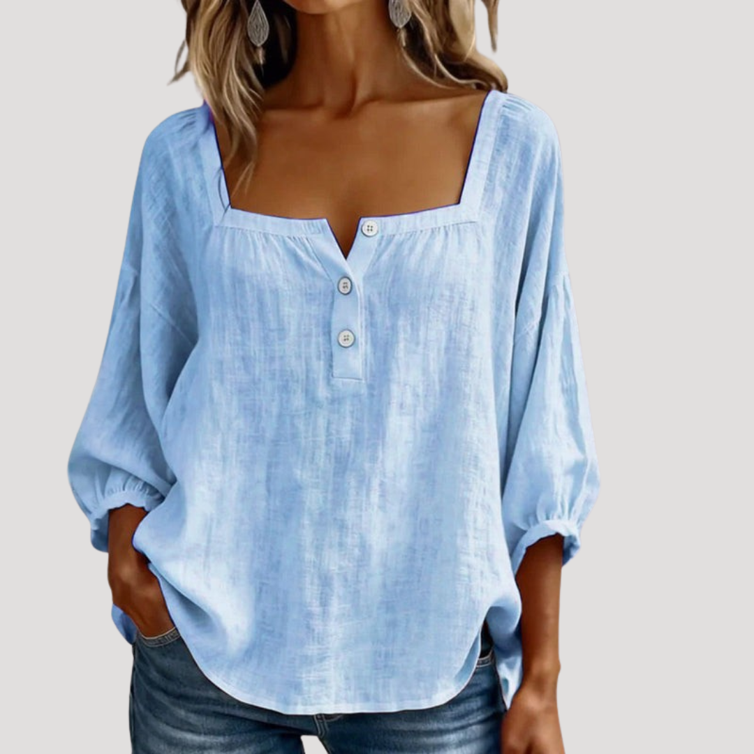 Casual Buttoned Square Neck Blouse for Women