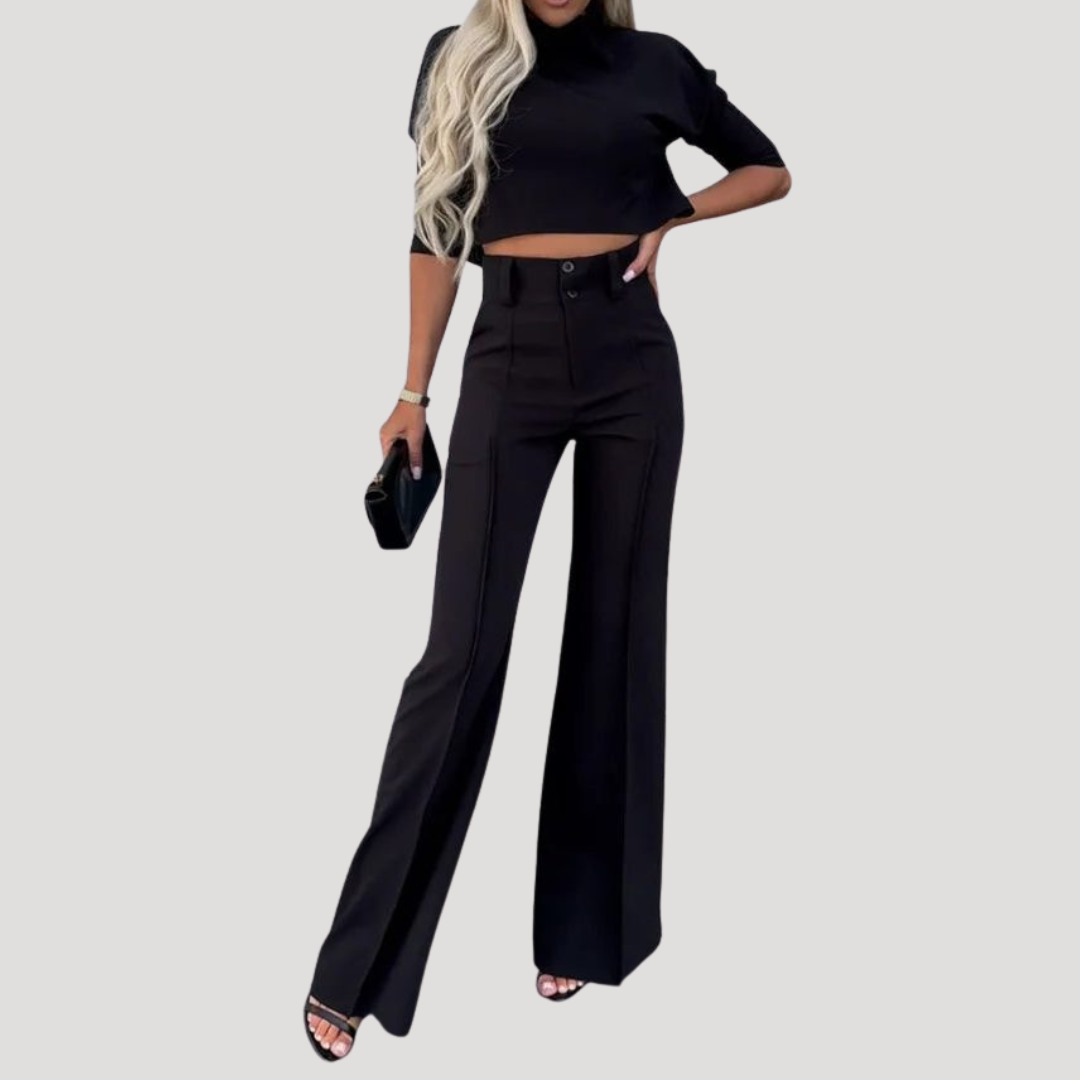 Coordinated Women's Set: Cropped Top and Wide-Leg Pants