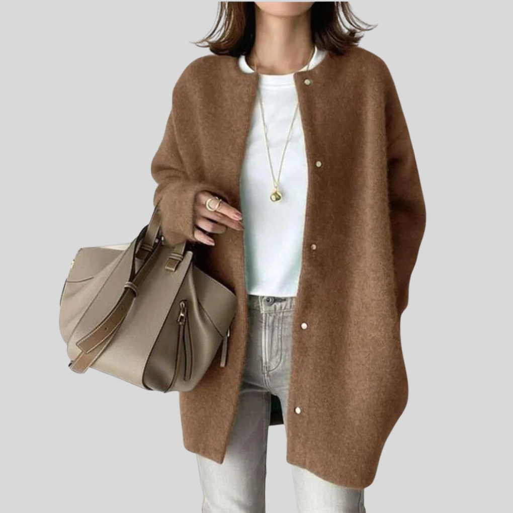 Women's Button-Front Cardigan with Ribbed Cuffs