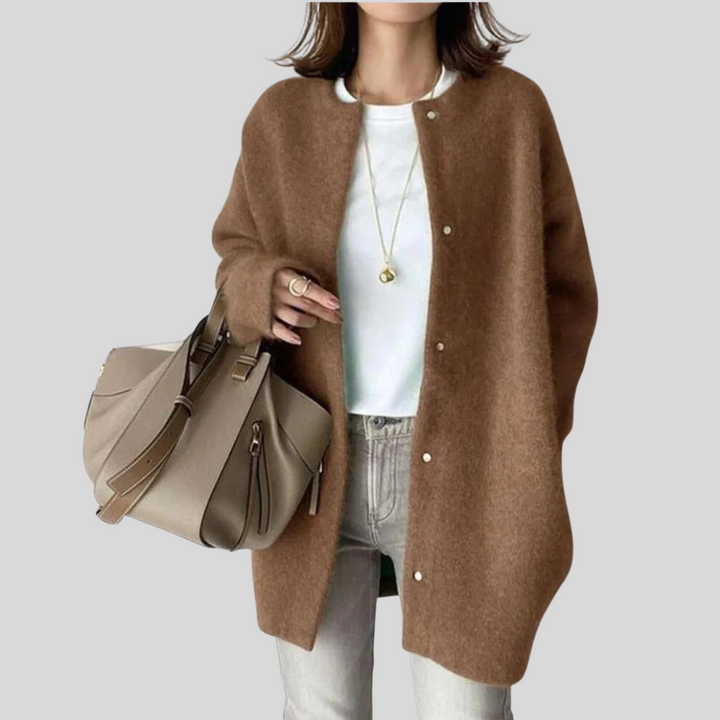 Women's Button-Front Cardigan with Ribbed Cuffs