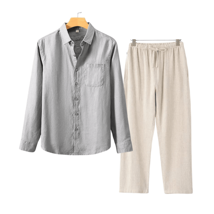 Emma & Rose Manhattan Silver™ coordinated set featuring a stylish top and matching bottoms in silver fabric.
