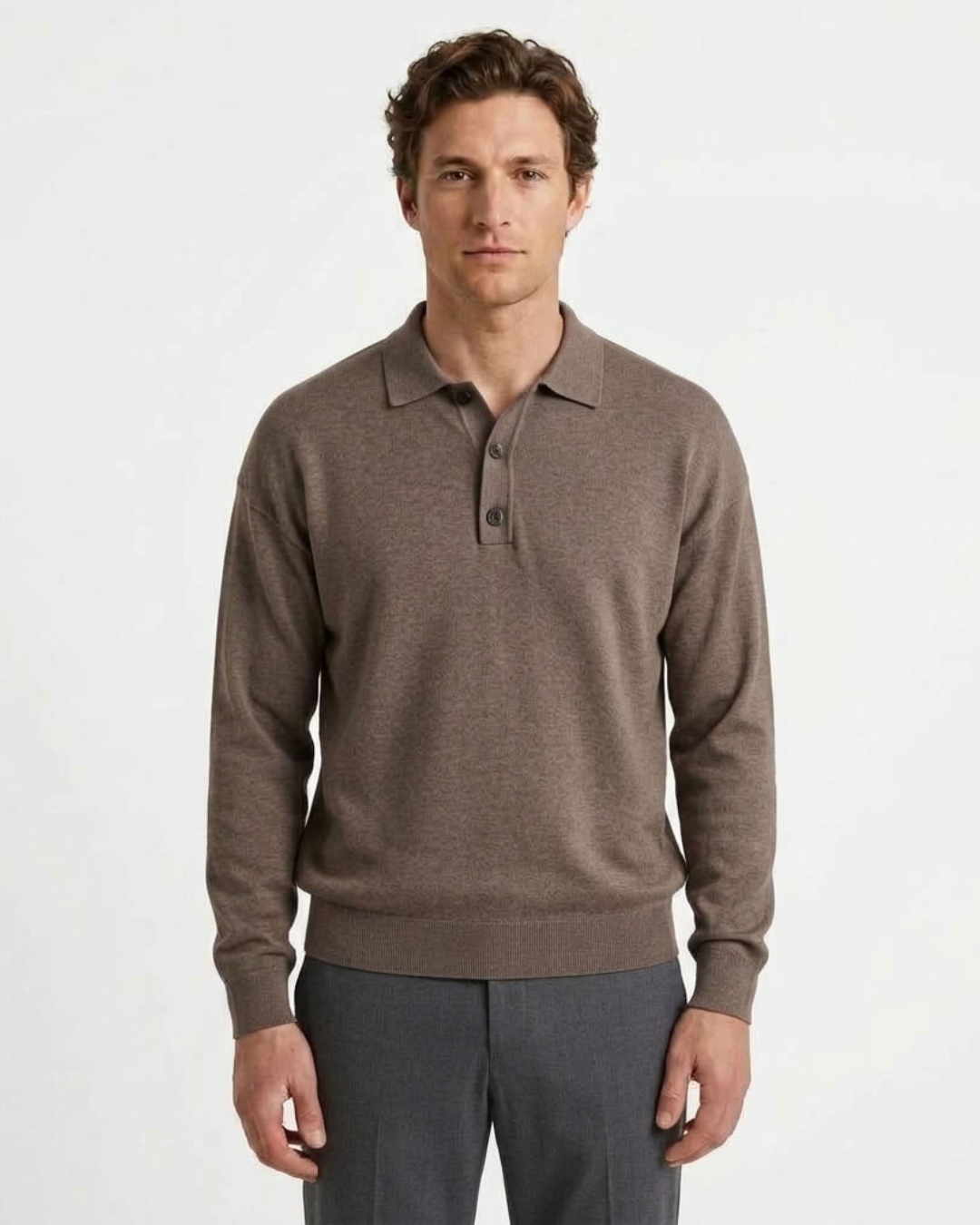 Long Sleeve Button-Down Polo for Men, view 10 - Elena Harper