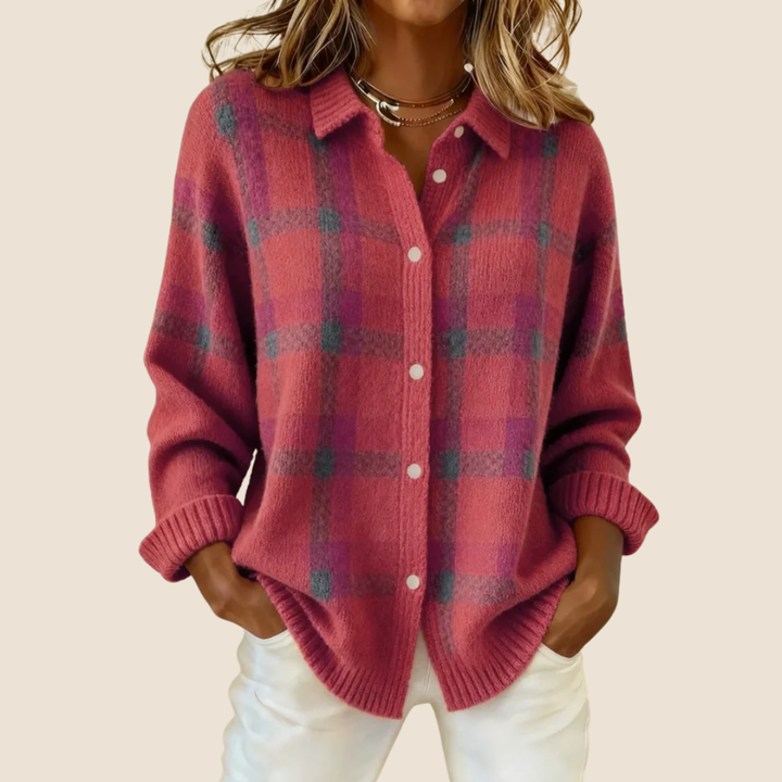 Trendy Women's Fleece Vest with Buttons and Check Pattern