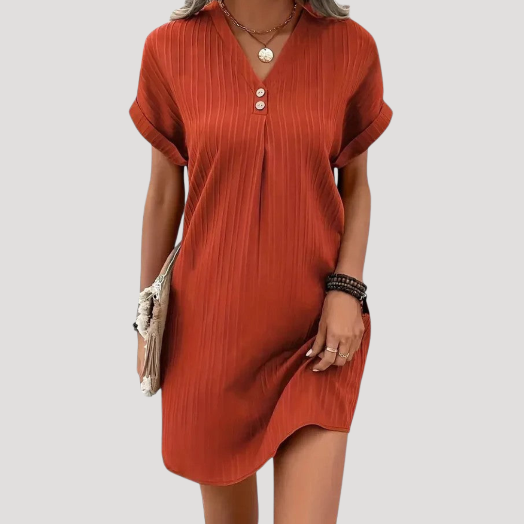 Casual Short Dress for Women with V-Neck Textured
