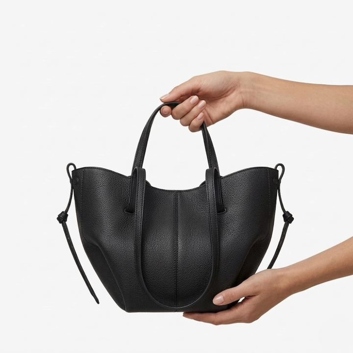Large Capacity Leather Handbag with Pleated Wings for Women