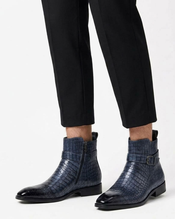 Mid-High Textured Boots with Side Zip