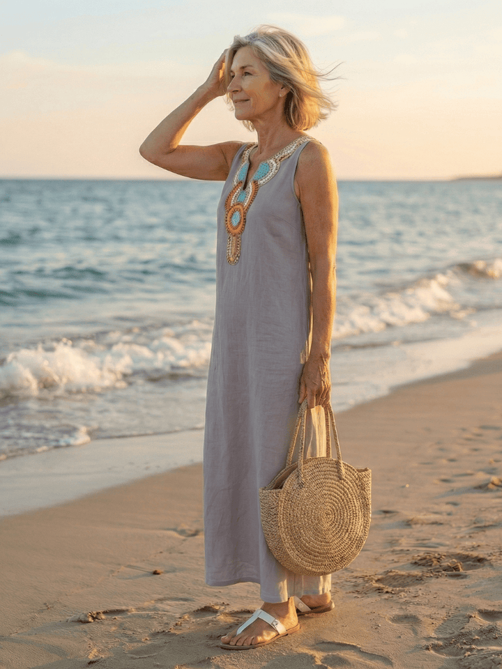 Arielle™ Airy Flow midi dress by Emma & Rose Cape Town, lightweight fabric, flowing silhouette, and elegant design.