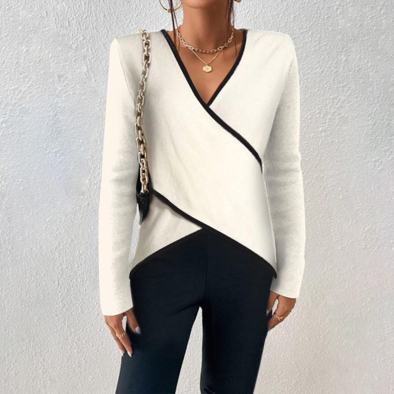 Crossed sweater with contrasting border for women
