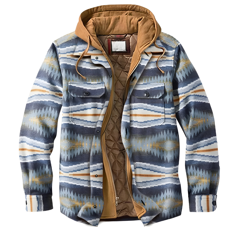 Bram Comfortable Patchwork Jacket with Hood, view 7 - Elena Harper